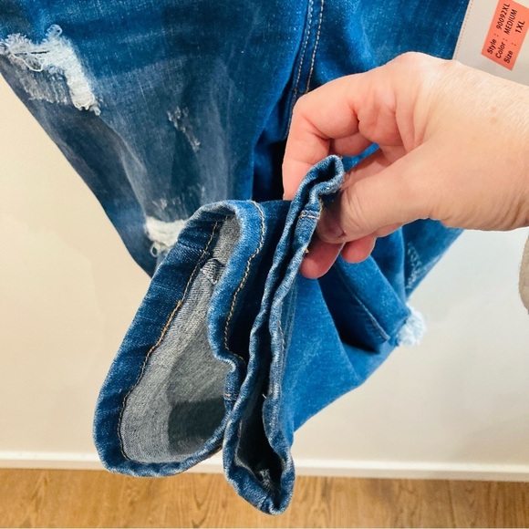 WAX Jean Sz 1XL Distressed Mid Wash Denim Overalls  New with Tag - Picture 7 of 12